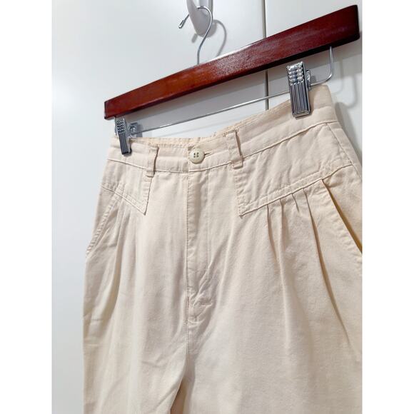 Vintage 80s Pleated Chino Pants Size 26 Cream Cherokee Tapered Leg Highrise USA - Picture 3 of 10
